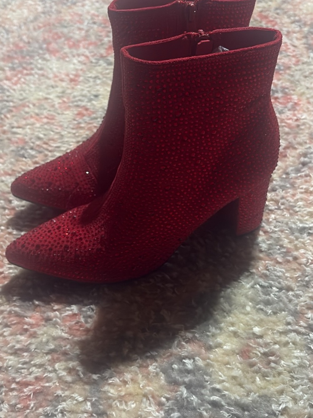 Red Rhinestone Sock Ankle Boots - Picture 2 of 3